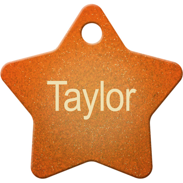"The Showgirl" Orange Glitter Star Pet ID Tag