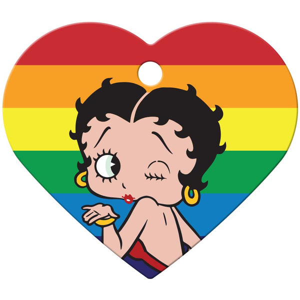 Betty Boop Pet ID Tag, Large Rainbow Stripe Heart