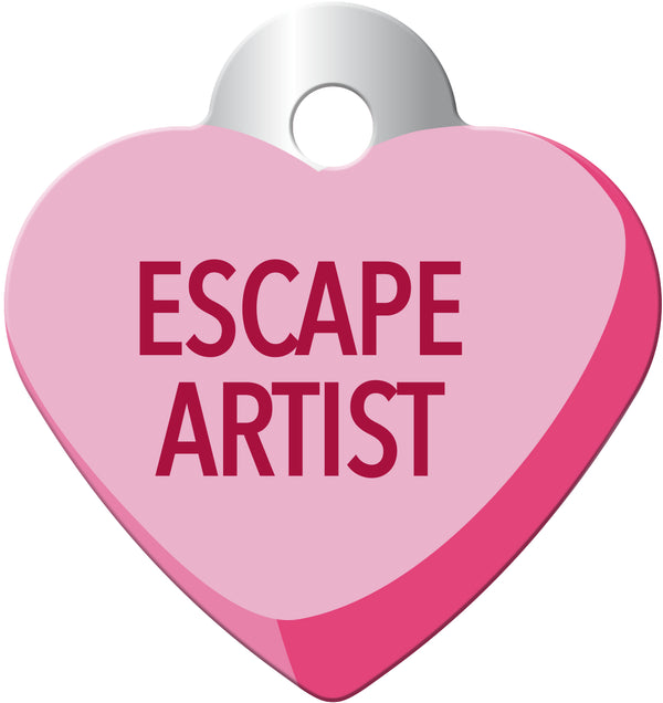 Sweetheart "Escape Artist" Pet ID Tag, Small Heart