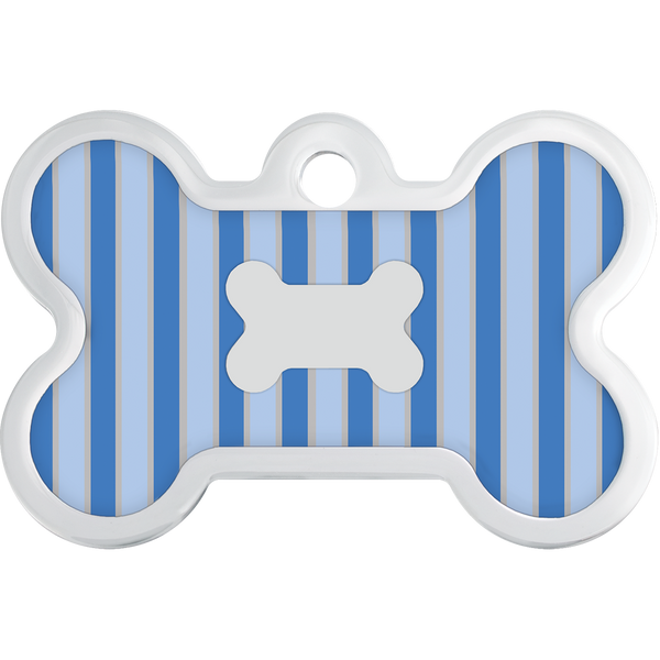 Medium Blue Bone Pet ID Tag with Cabana Stripes