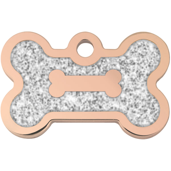 Rose Gold Glitter Epoxy Small Bone Pet ID Tag