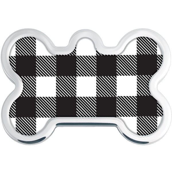 Black & White Buffalo Check Medium Bone Raised Edge Pet ID Tag