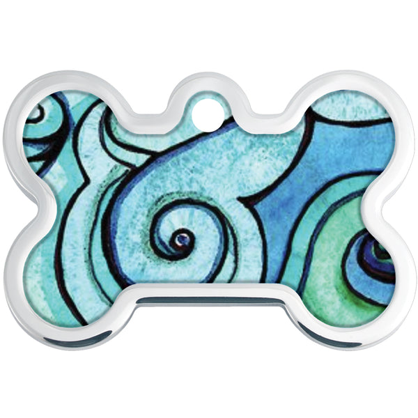 Stained Glass Ocean Wave Medium Bone Raised Edge Pet ID Tag