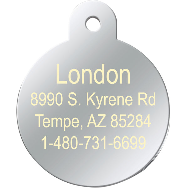 Large White Epoxy Circle Pet ID Tag with Pink Flower