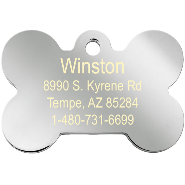 Medium Bone Shape Dog Tags with Silver Bone and Crystal Detail