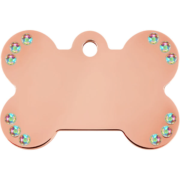 Bone Shape Rose Gold Chrome Plated Crystal Dog Tag Front
