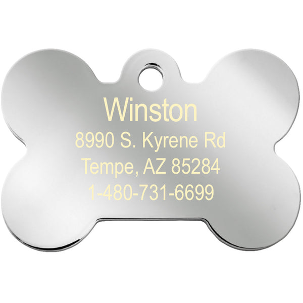 Bone Shape Chrome Plated Crystal Dog Tag, Medium