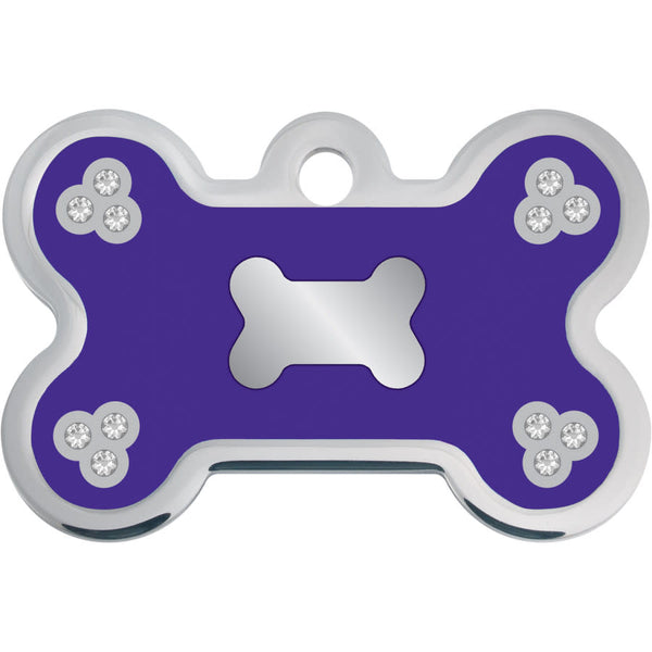 Medium Bone Shape Dog Tags with Silver Bone and Crystal Detail