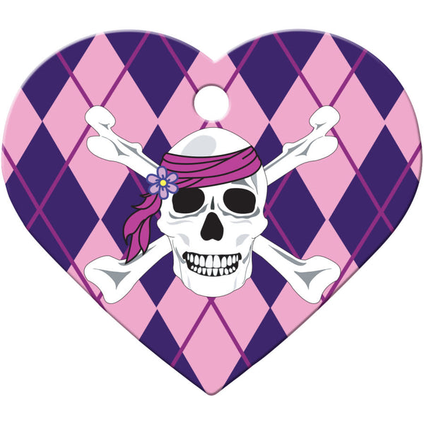 Argyle Skull Pet ID Tag, Large Heart