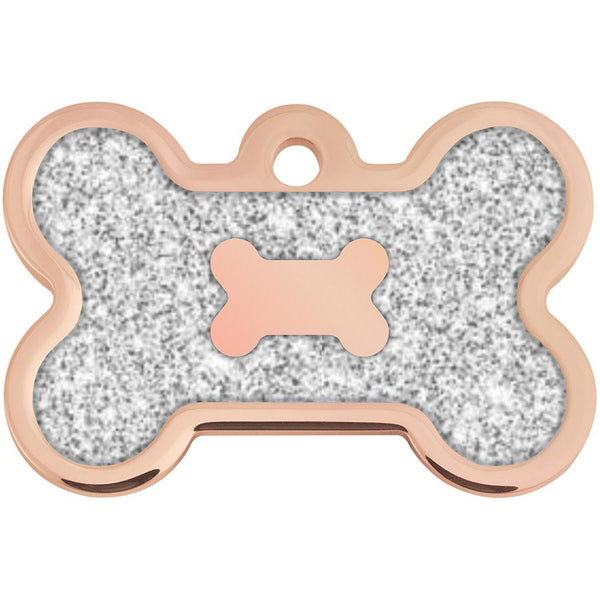 Rose Gold Glitter Epoxy Medium Bone Pet ID Tag