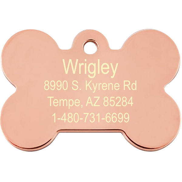 Bone Shape Rose Gold Chrome Plated Crystal Dog Tag, Medium
