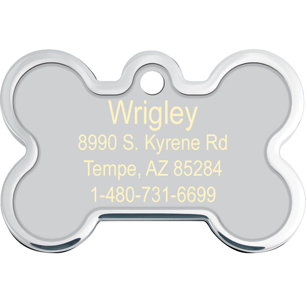 Raised Edge Silver Bone Dog Tag