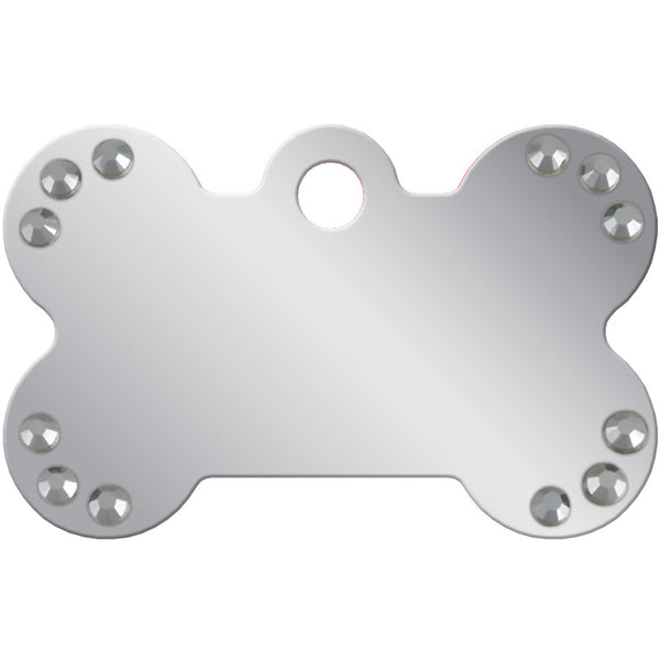 Bone Shape Chrome Plated Crystal Dog Tag, Small