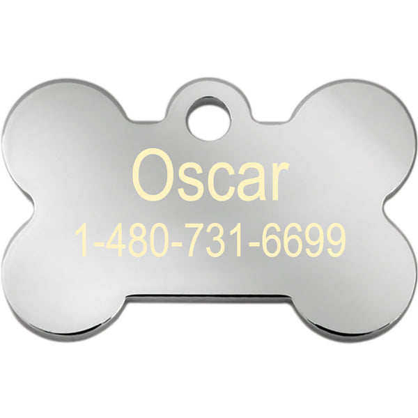 Small Bone Shape Dog Tags with Silver Bone and Crystal Detail