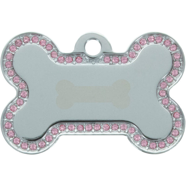 Chrome Bone Dog Tags with Bone & Pave Crystals, Medium