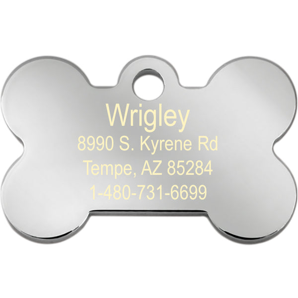 Bone Shape Chrome Plated Crystal Dog Tag, Small