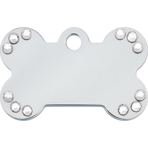 Bone Shape Chrome Plated Crystal Dog Tag Front