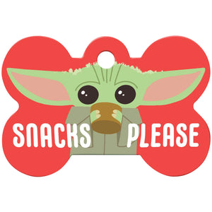 Baby Yoda "Snacks Please" Star Wars Medium Bone Pet ID Tag