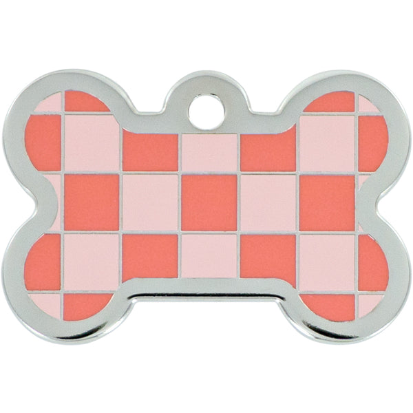 Medium Bone Red & Pink Checkered Pet Tag