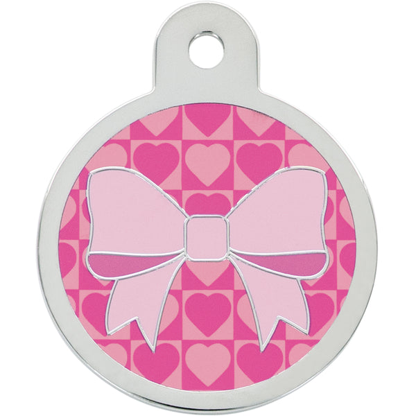 Large Circle Bow & Heart Design Pet Tag
