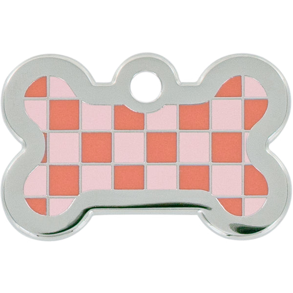 Small Bone Red & Pink Checkered Pet Tag
