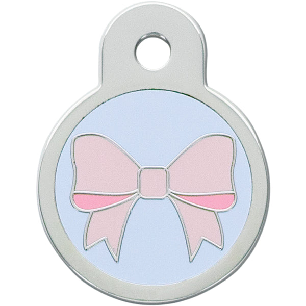 Small Circle Pink Bow Pet Tag