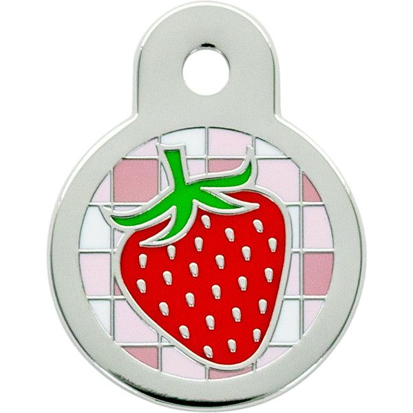 Small Circle Strawberry Picnique Pet Tag