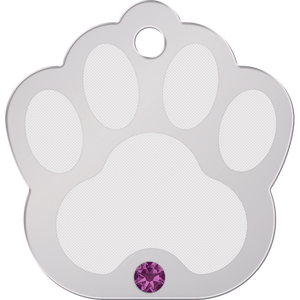 Chrome Etch Large Paw with Pink Crystal Pet ID Tag