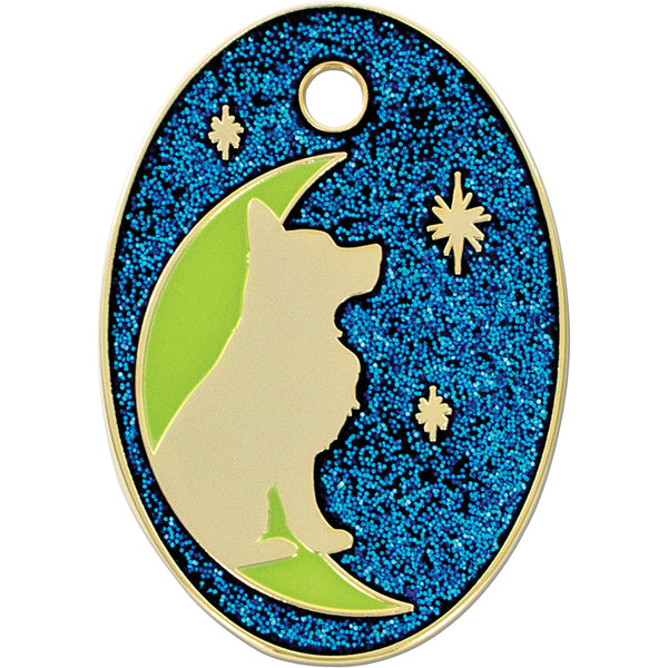 Large Oval Glow in the Dark, Glitter Moon Pet Tag