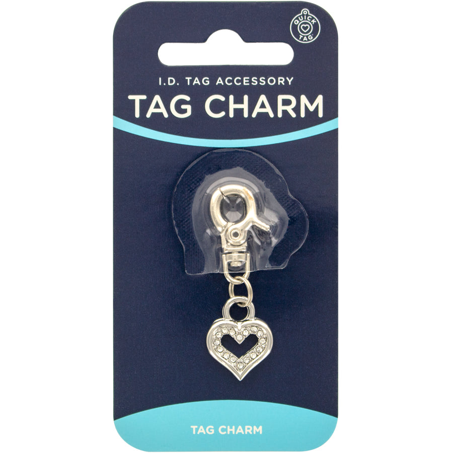 Heart with Crystals, Silver Tag Charm