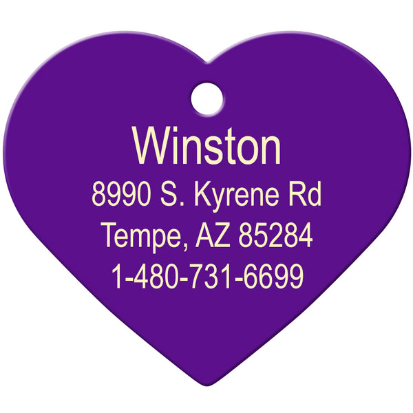 Purple Anodized Aluminum Large Heart Pet ID Tag