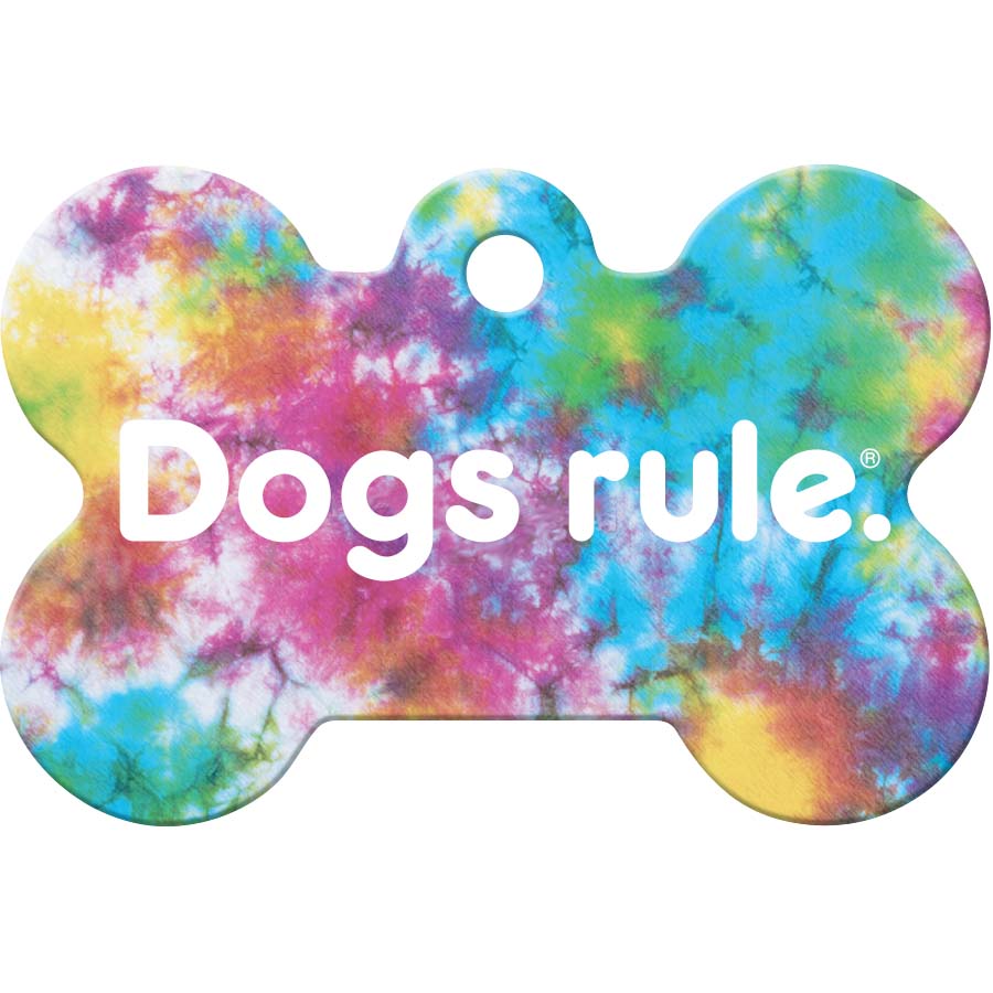 Dogs rule Pet ID Tag, Medium Magenta Bone