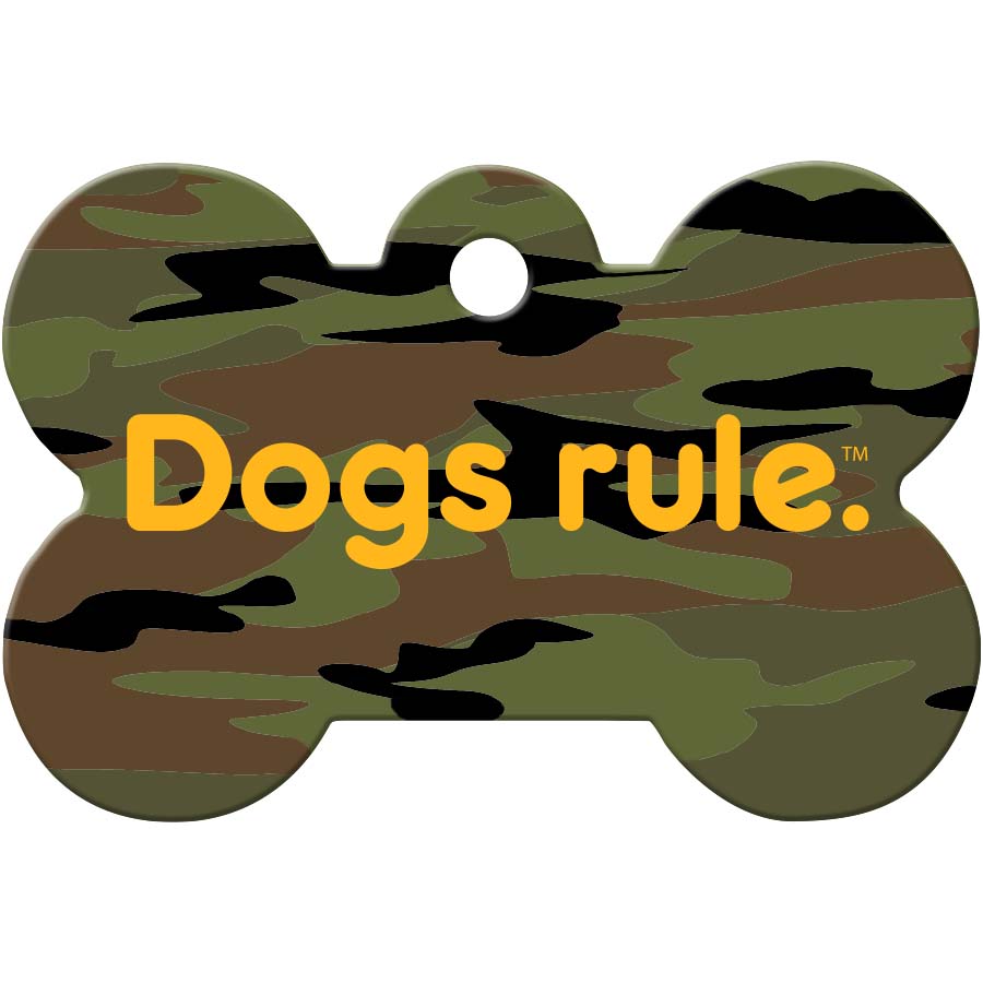Dogs rule Pet ID Tag, Medium Camo Bone