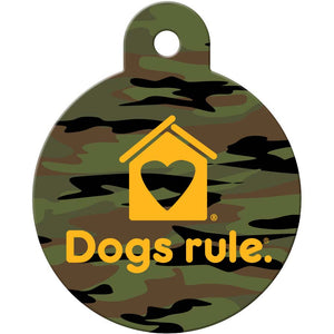 Dogs rule Large Camo Circle, Pet ID Tag