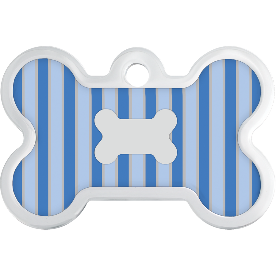 Medium Blue Bone Pet ID Tag with Cabana Stripes