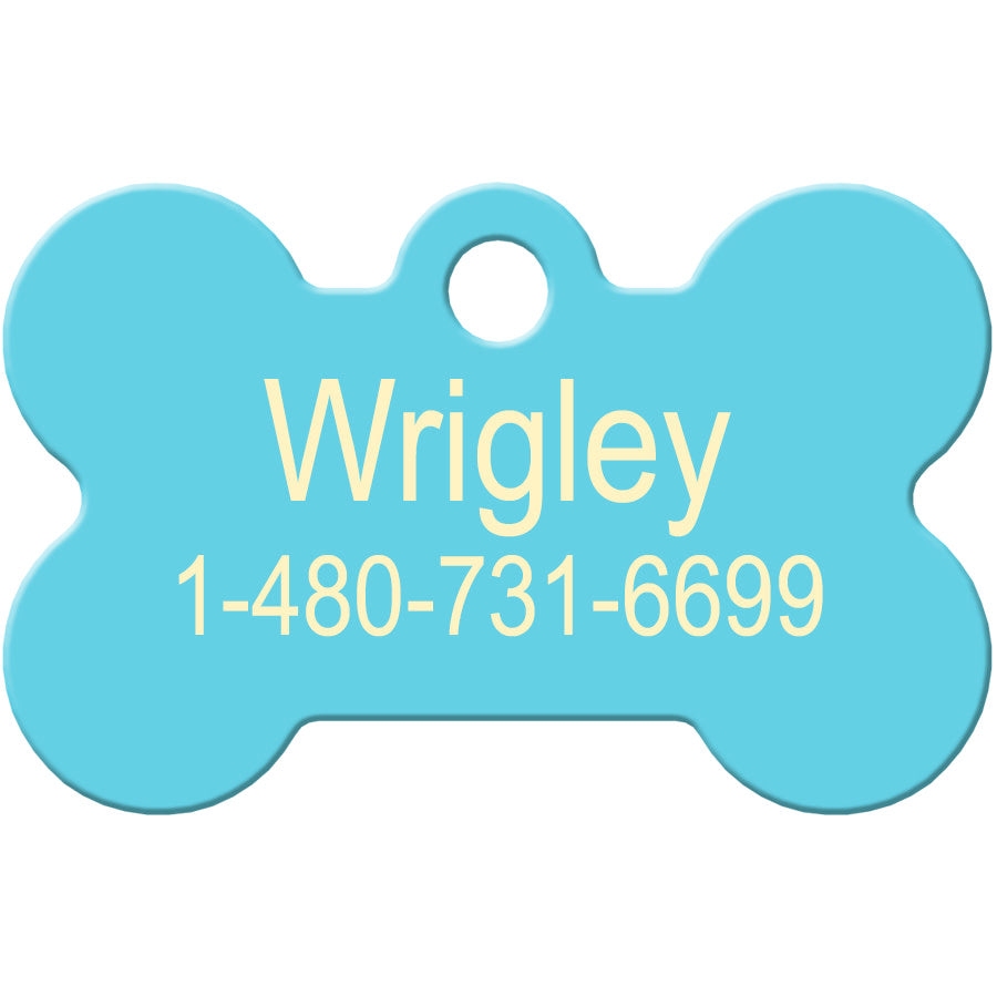 Turquoise Bone Pet ID Tag with Crystals, Small
