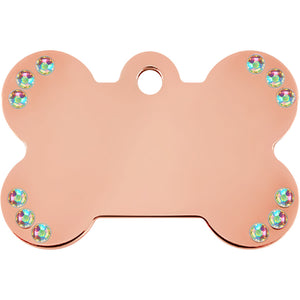 Bone Shape Rose Gold Chrome Plated Crystal Dog Tag Front