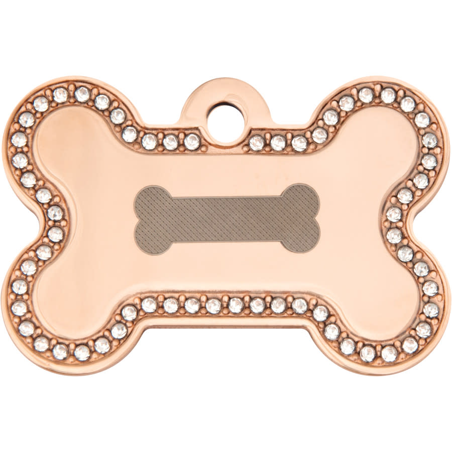 Rose Gold Dog Tag with Clear Crystals