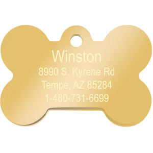 Small Bone Shape Pet ID Tag with Gold Detail