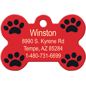 Red and Black Paw Print Dog Tag