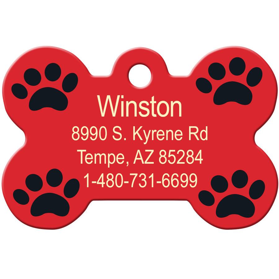Quick-Tag Large Red Paw Circle Personalized Engraved Pet ID Tag, 1 1/4 W X  1 1/2 H