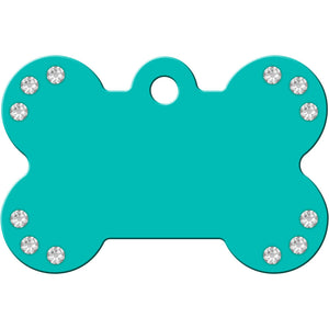 Turquoise Bone Dog Tag with Crystal, Medium