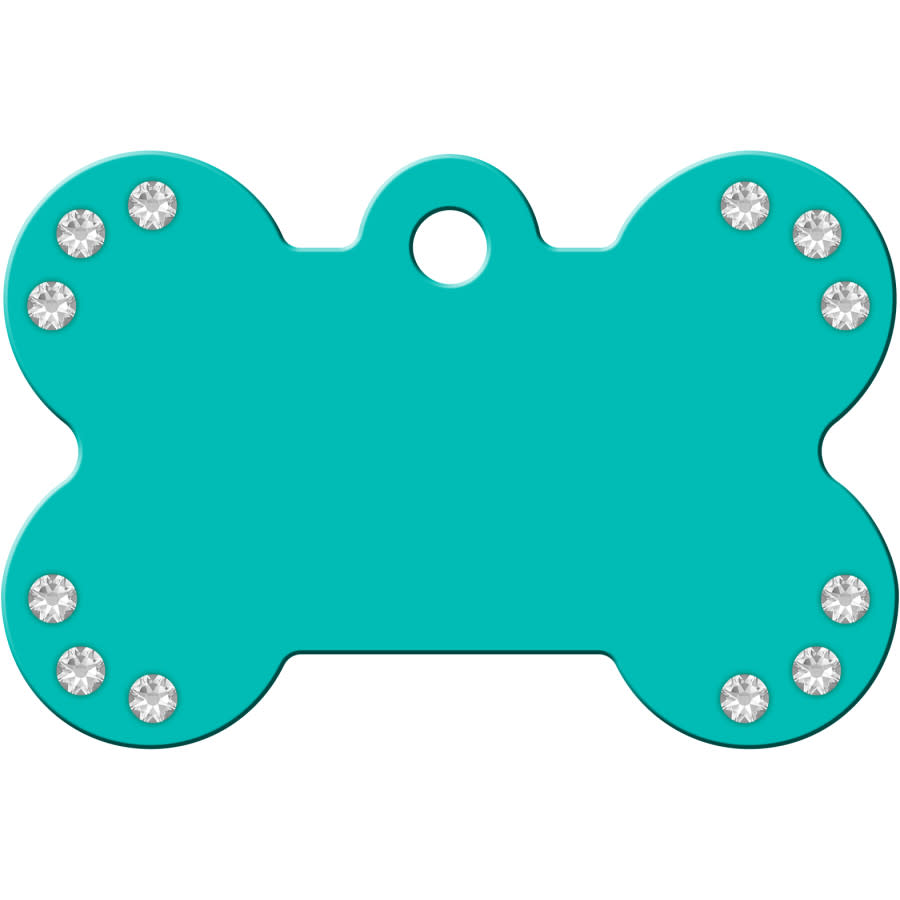 Turquoise Bone Dog Tag with Crystal, Medium