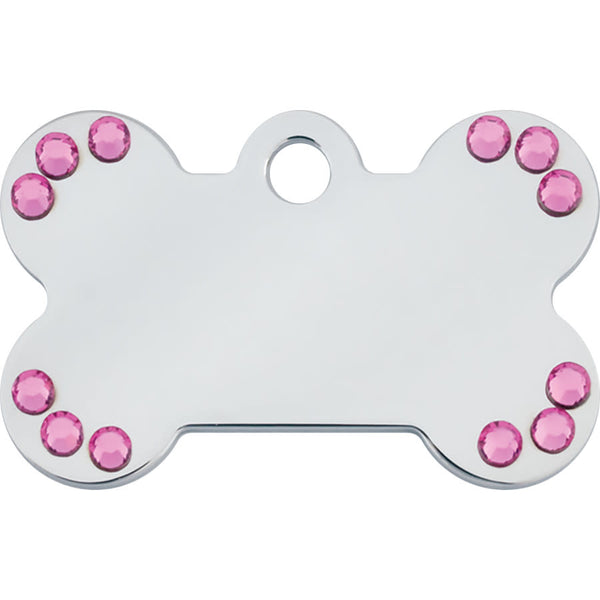 Bone Shape Chrome Plated Crystal Dog Tag, Small