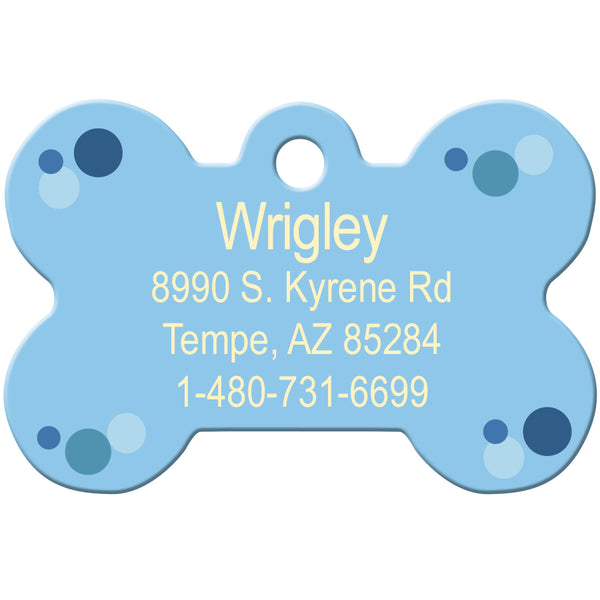 Blue Polka Dot Bone Shape Dog Tag