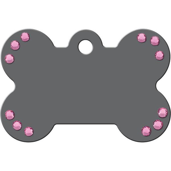 Medium Bone Shape Dog Tag with Crystals, Lightweight