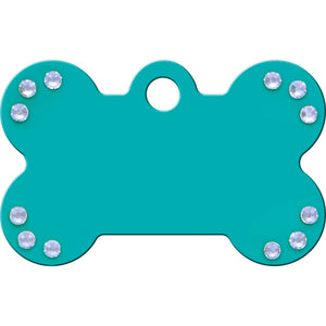Turquoise Bone Dog Tag with Crystal, Small