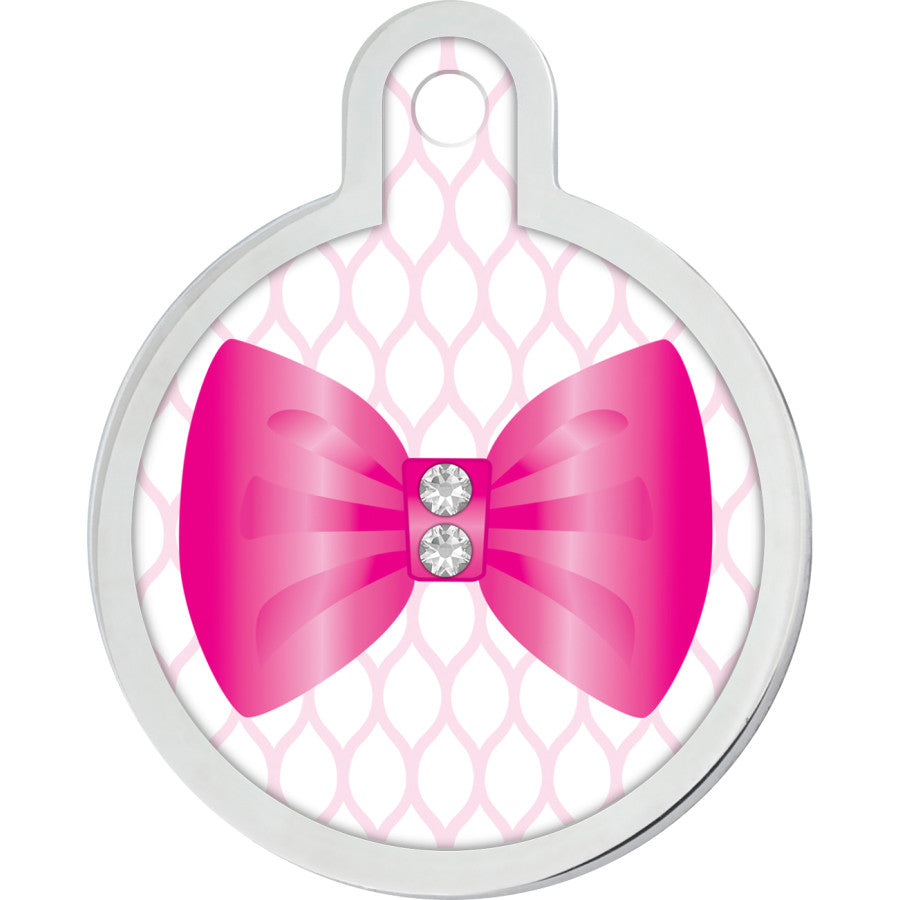 Pink Bow with Crystals Pet ID Tag for Dogs and Cats