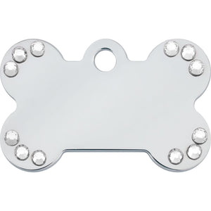 Bone Shape Chrome Plated Crystal Dog Tag Front
