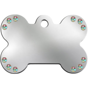 Bone Shape Chrome Plated Crystal Dog Tag Front